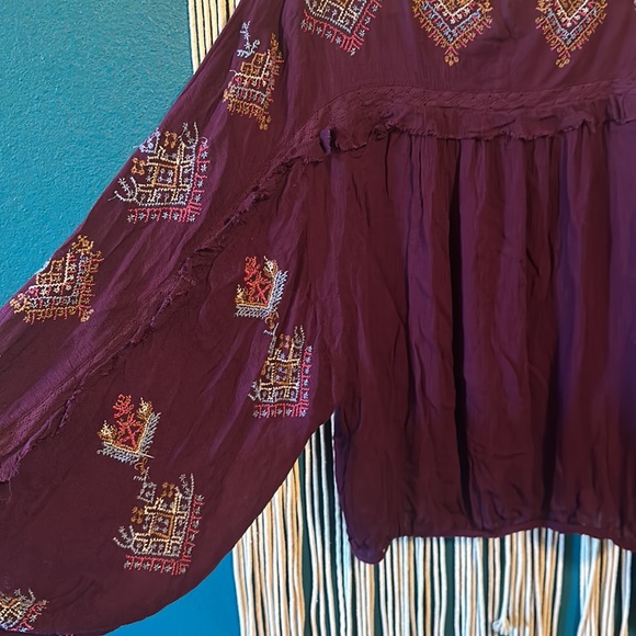 Free People | Boho Sweet Emotion Purple Embroidered Peasant Blouse - Picture 7 of 7